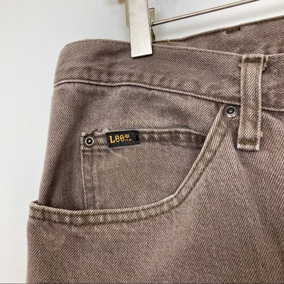 Vintage straight leg brown jeans Lee leather patch faded cotton 90s grunge high - Picture 5 of 8